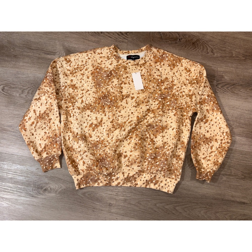 33 Degrees Mens Small Brown Abstract Speckled Fleece Crewneck Sweatshirt NWT